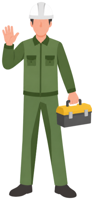 手を振って迎える作業員のイラスト
