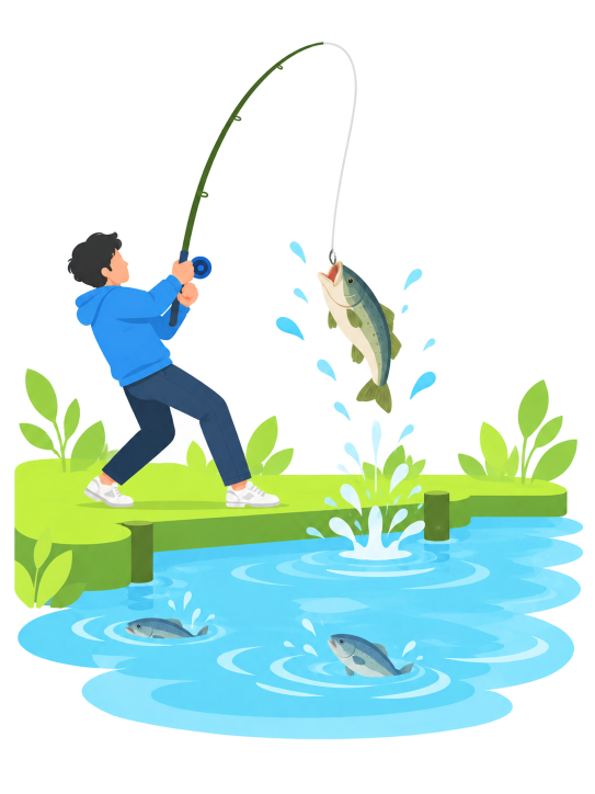 釣りをする青年のイラスト